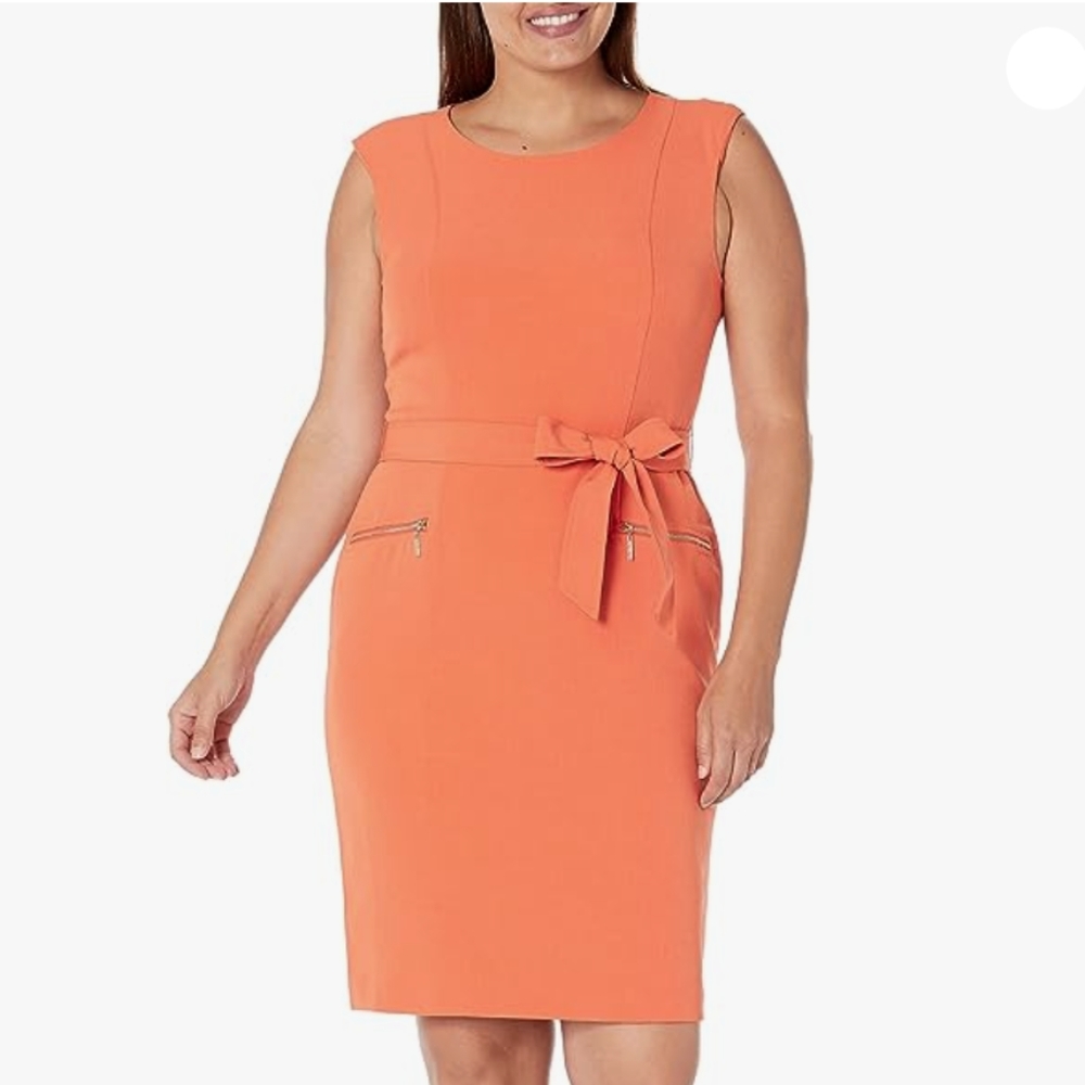 KASPER Belted Cap-Sleeve Sheath Dress: size 14W